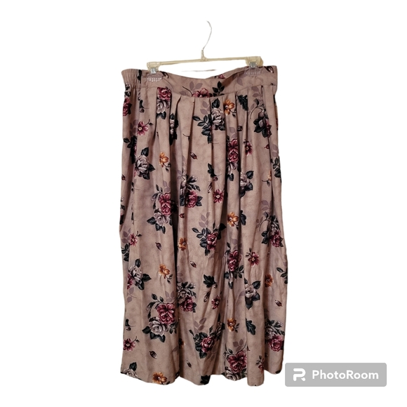 Kathie Lee Tan Floral Skirt Size 16 Polyester Blend Made In U.S.A. Vintage - Picture 1 of 7